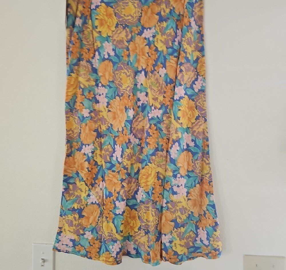 Billabong Summer Floral Viscose Midi Skirt in Blue and Mustard - Picture 10 of 13